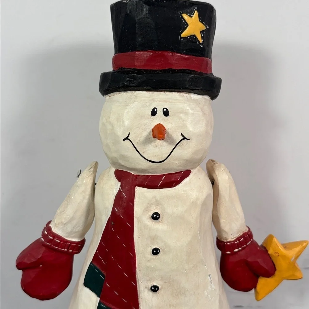 Carved Style Snowman Folk Art Christmas Figure 8.5 in